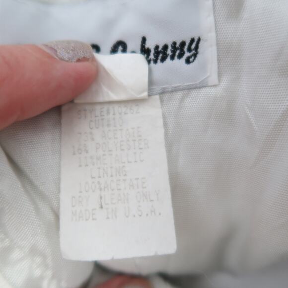 Vintage 80s Dave & Johnny Silver Floral Brocade Jacquard Midi Party Prom Dress - Picture 7 of 8